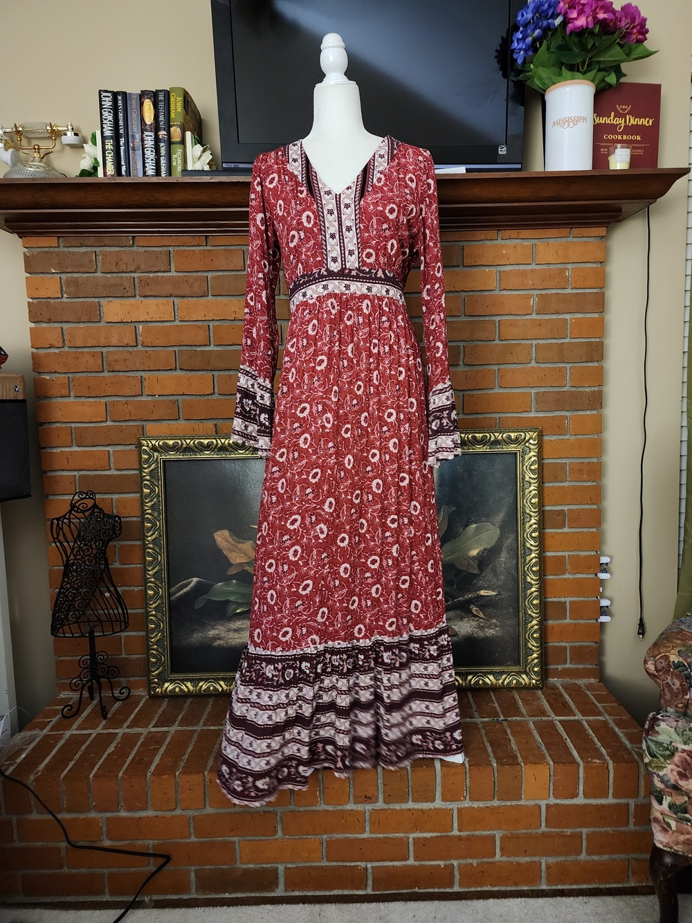 Knox Rose Red Printed Boho Maxi Dress Small